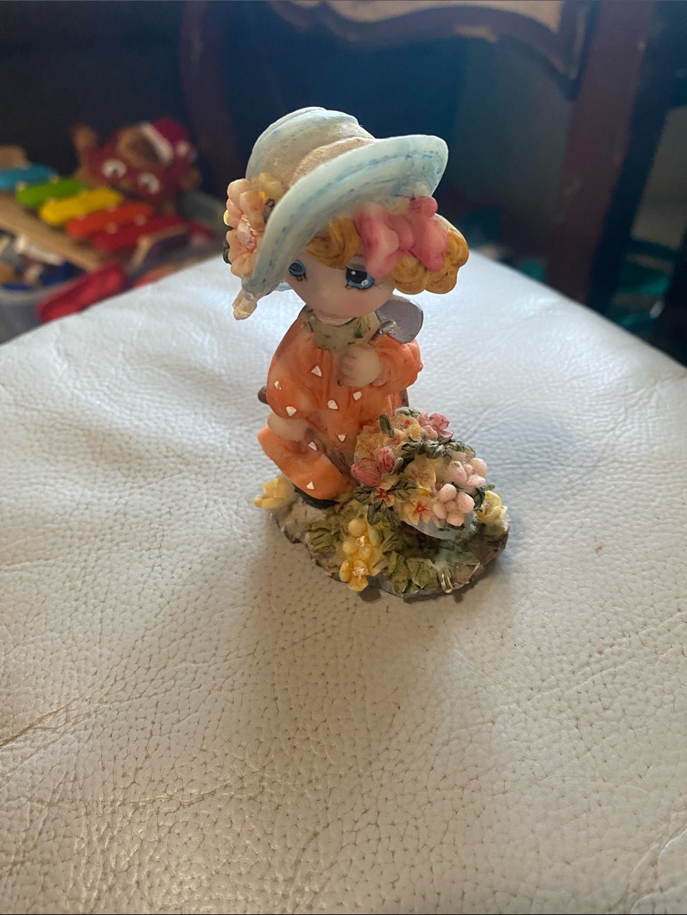 Vintage Turtle King Girl Figurine in Orange Dress and Blue Hat - Home Accents